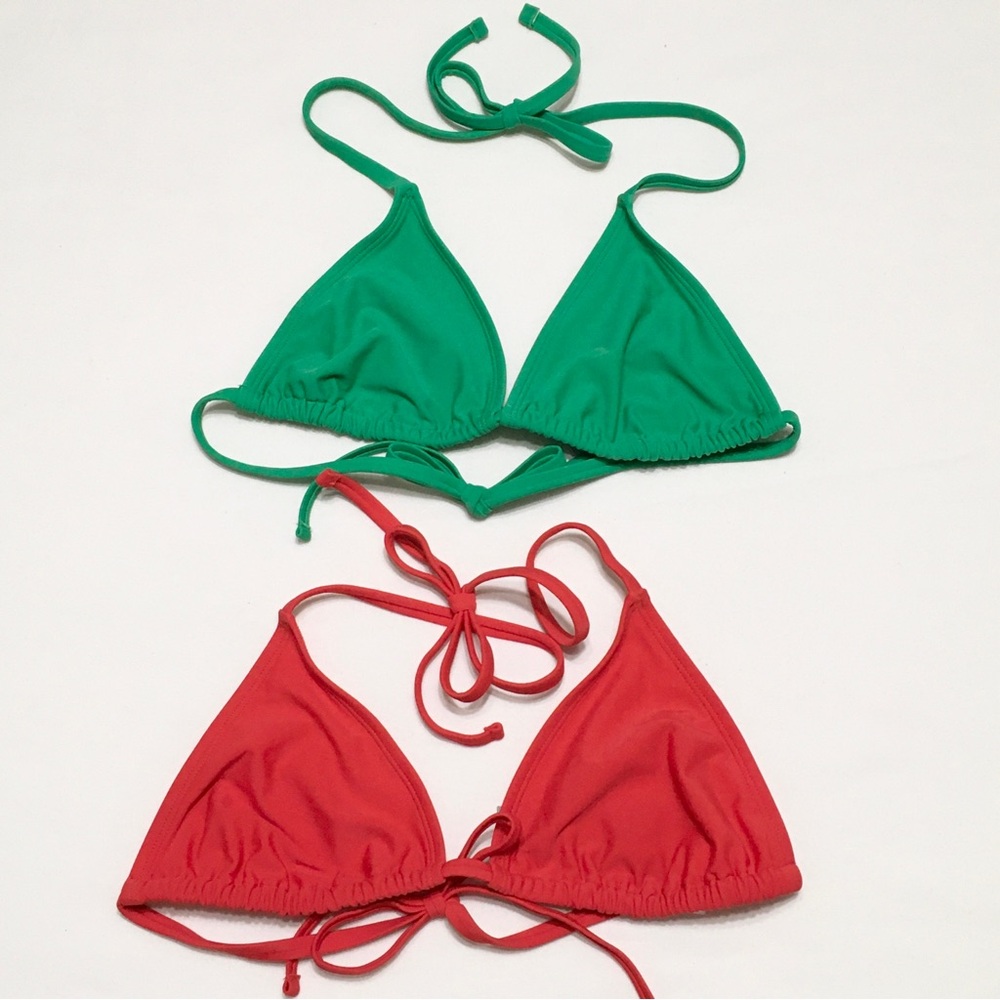 Wild Fable XXS (00) 1- Red 1- Green Unlined Tie Bikini Tops